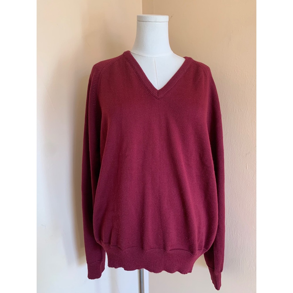 Vintage Lord Jeff Zephshire V-Neck Sweater Burgundy Orlon Acrylic XL USA Made